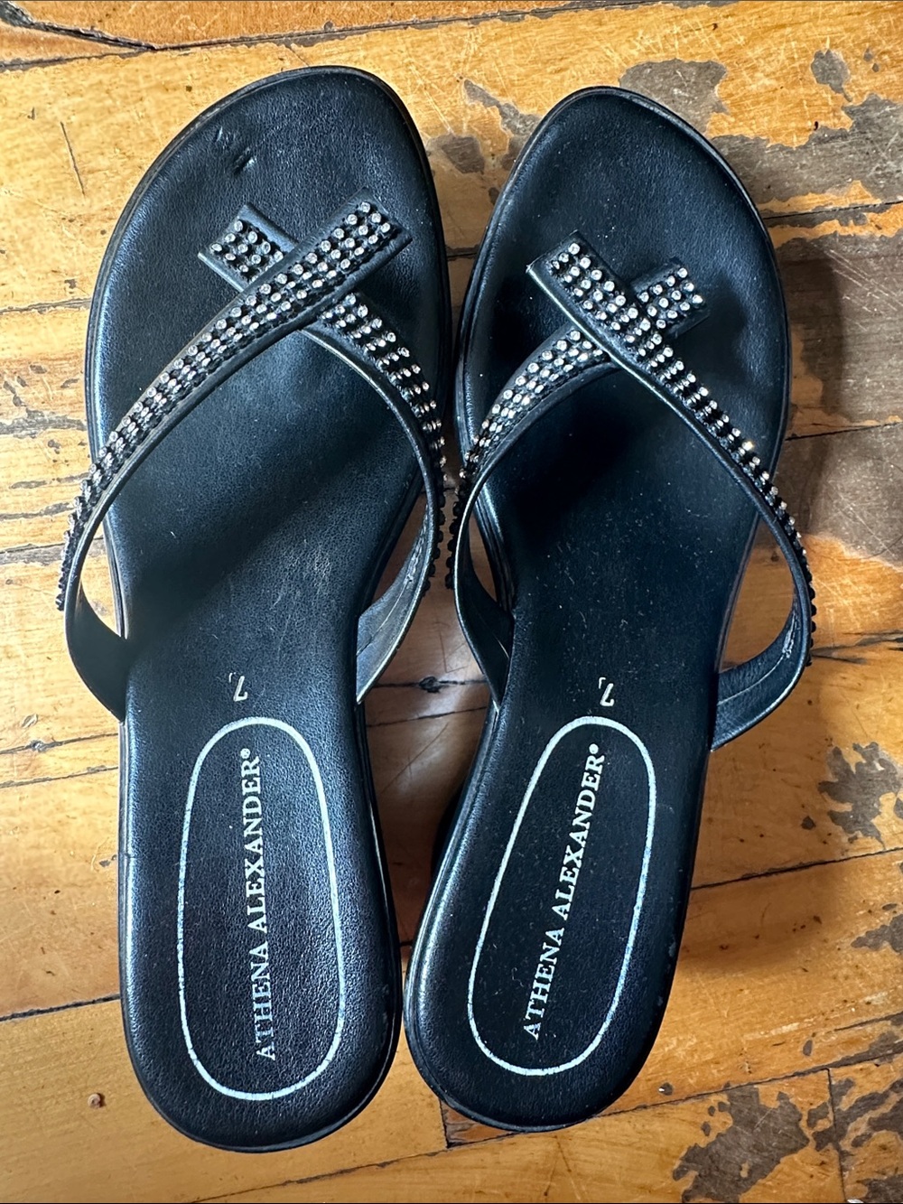 Athena Alexander Black Rhinestone-Strap Women's Sandals